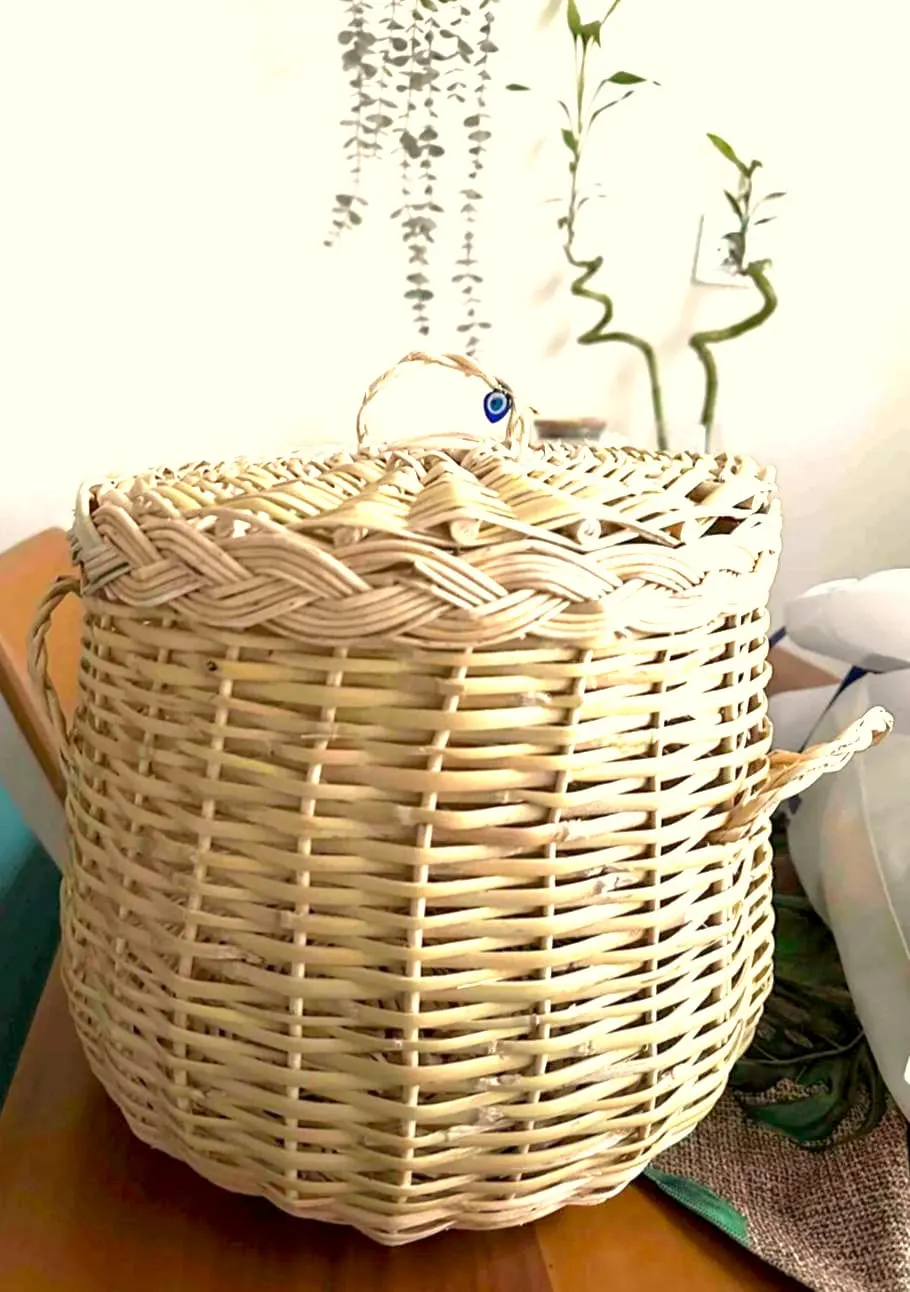 Lidded Wicker Basket with Handles, image 2 of 2